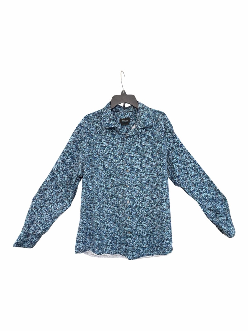 BUGATCHI OoohCotton Tech Long Sleeve Shirt Mens XXL Blue Botanical 8-Way Stretch